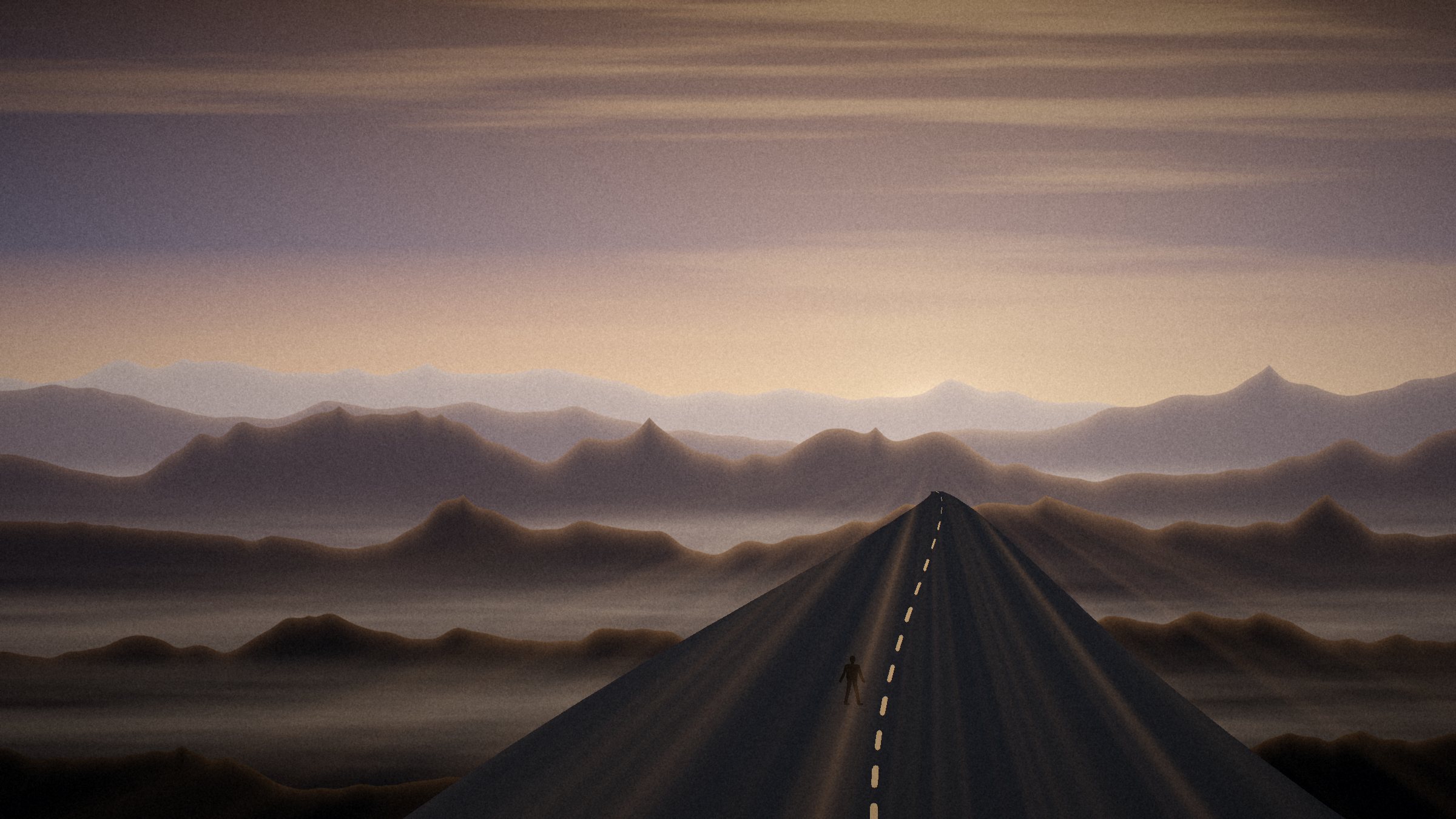 ASTER — a road through layered hills at dawn