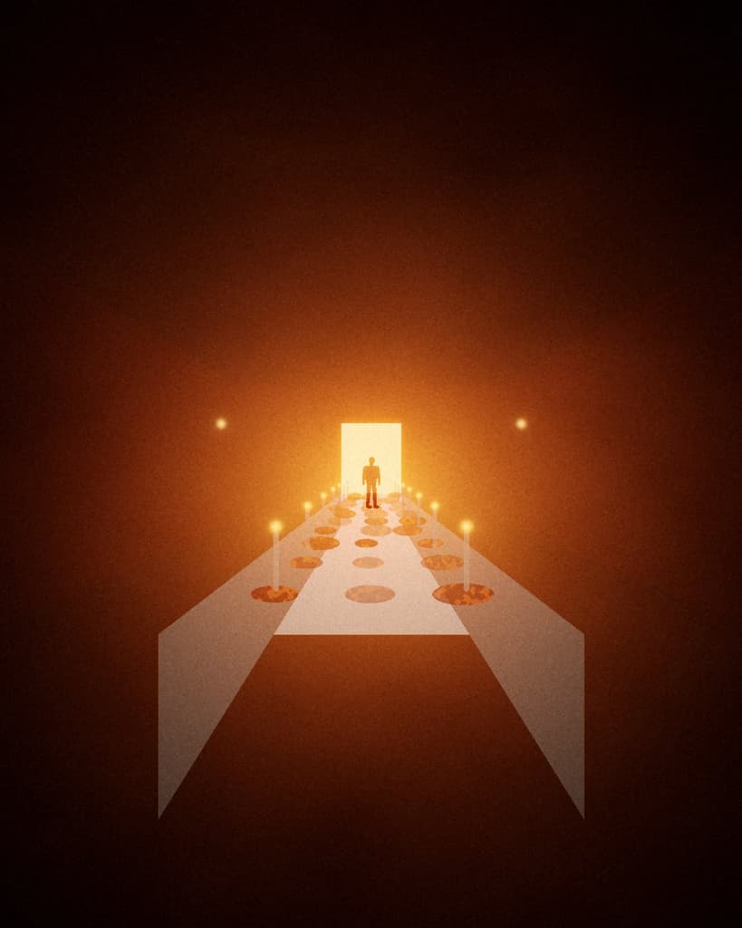 Banquet table in crimson light