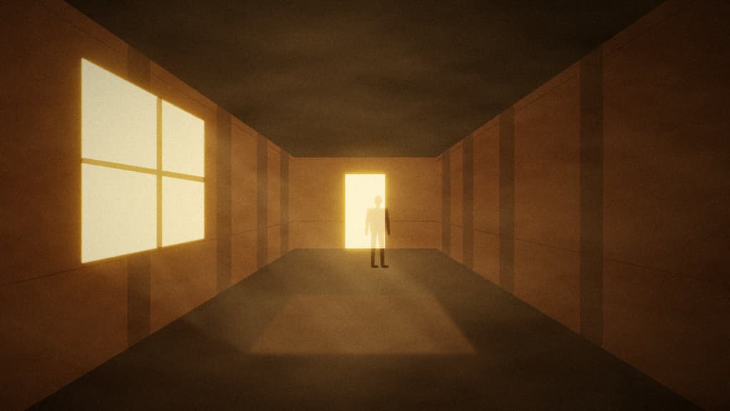 Sunlit corridor of arches